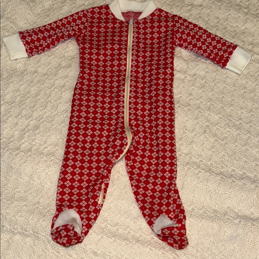 🍄Vintage 70s  3/6m “creations petit poucet” Red&White Kids One Piece sleepers